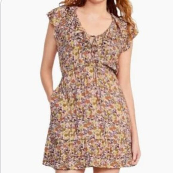 Old Navy Mini Dress Floral Waist-Defined Flutter-Sleeve Sz XXL Boho Peasant - Picture 1 of 12